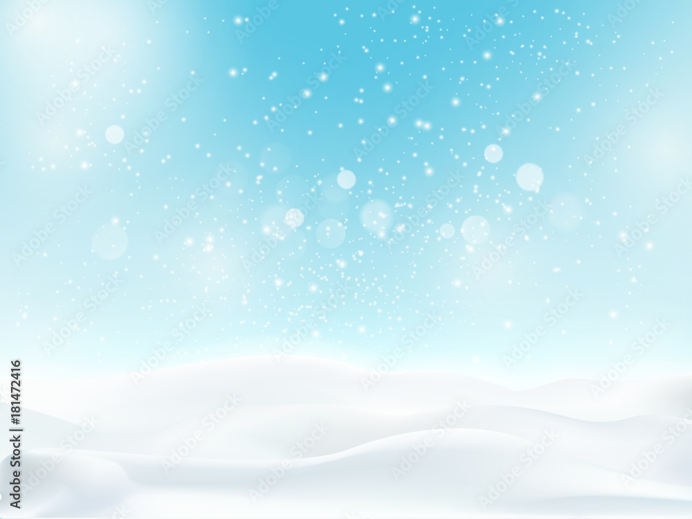 Snow landscape with light blue sky and snowfall Snow landscape with light blue sky and snowfall