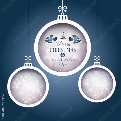 Set of 3 Christmas baubles on dark blue background