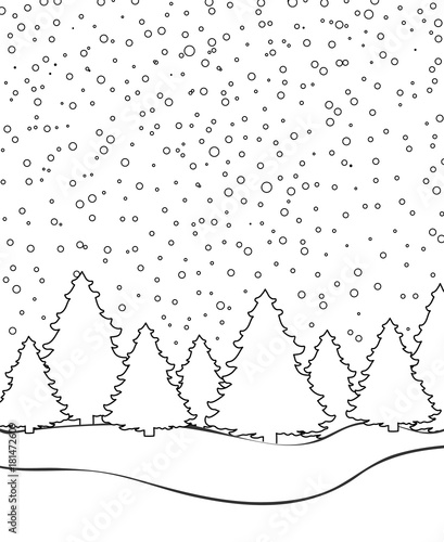Winter landscape for coloring book page vector
