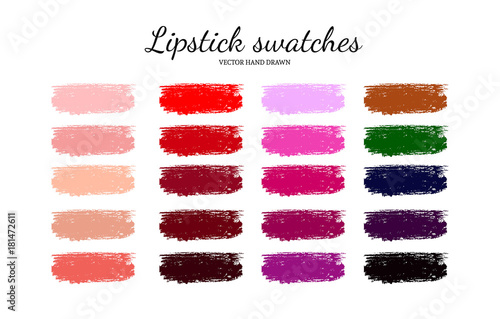 Set of various lipstick smears. Color palette. Makeup swatches.