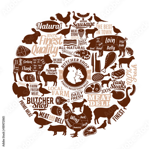 Vector butchery logo, icons and design elements