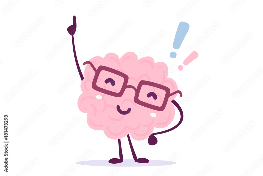 Vector illustration of pink color human brain with glasses invented  something on white background. Founding the answer cartoon brain concept.  vector de Stock | Adobe Stock
