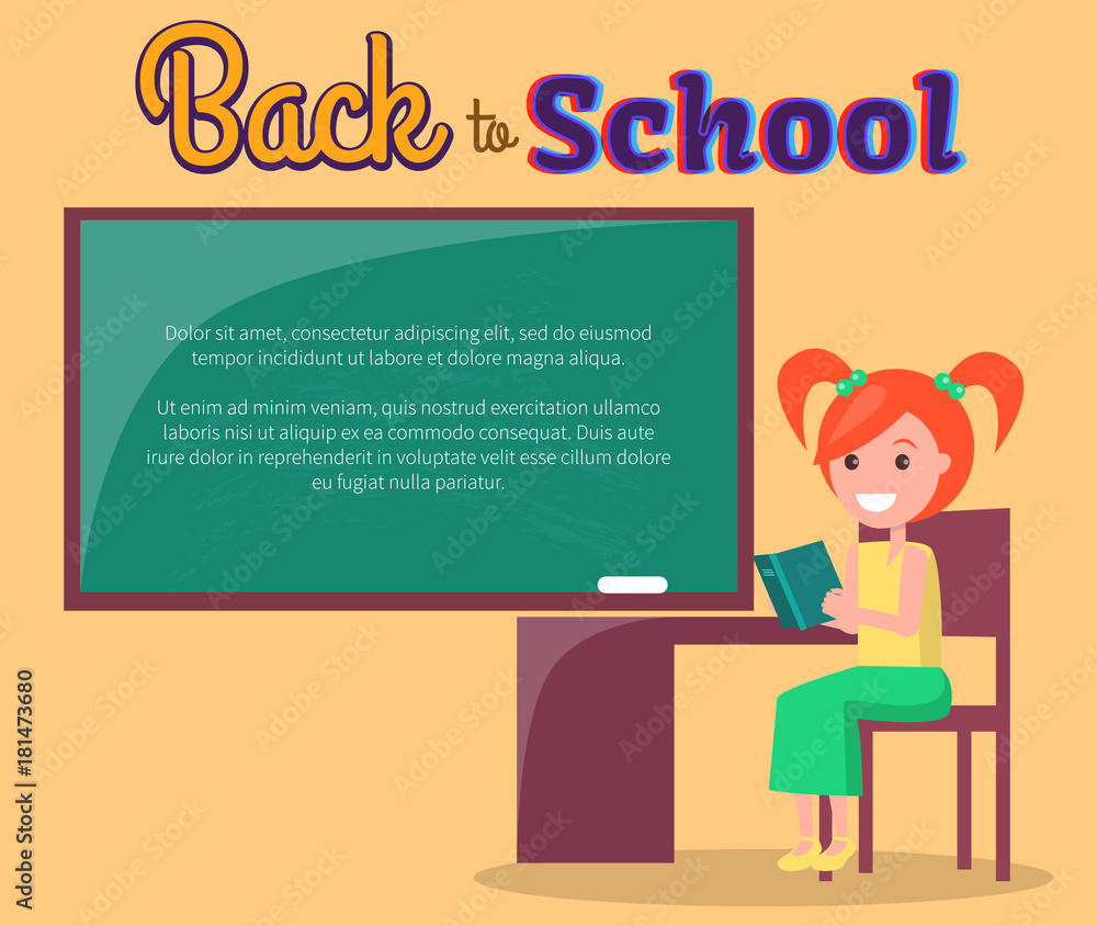 Back to School Poster with Redhead Girl Profile Back to School Poster with Redhead Girl Profile