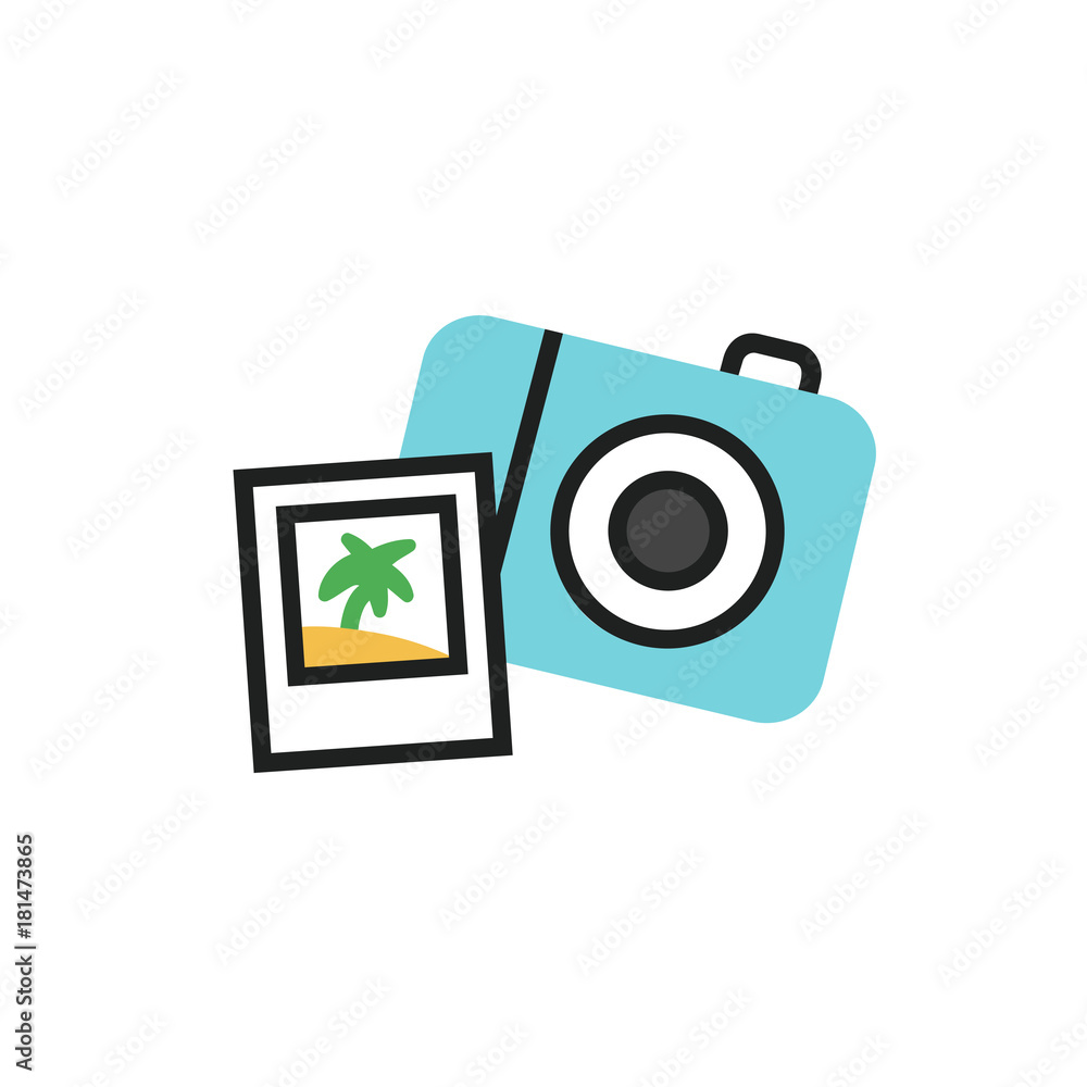 Vector simple illustration of photo camera - travel icon in flat linear style. Vector simple illustration of photo camera - travel icon in flat linear style.