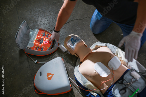 The use of an automatic external defibrillator in conducting a basic cardiopulmonary resuscitation to the victim on the street photo