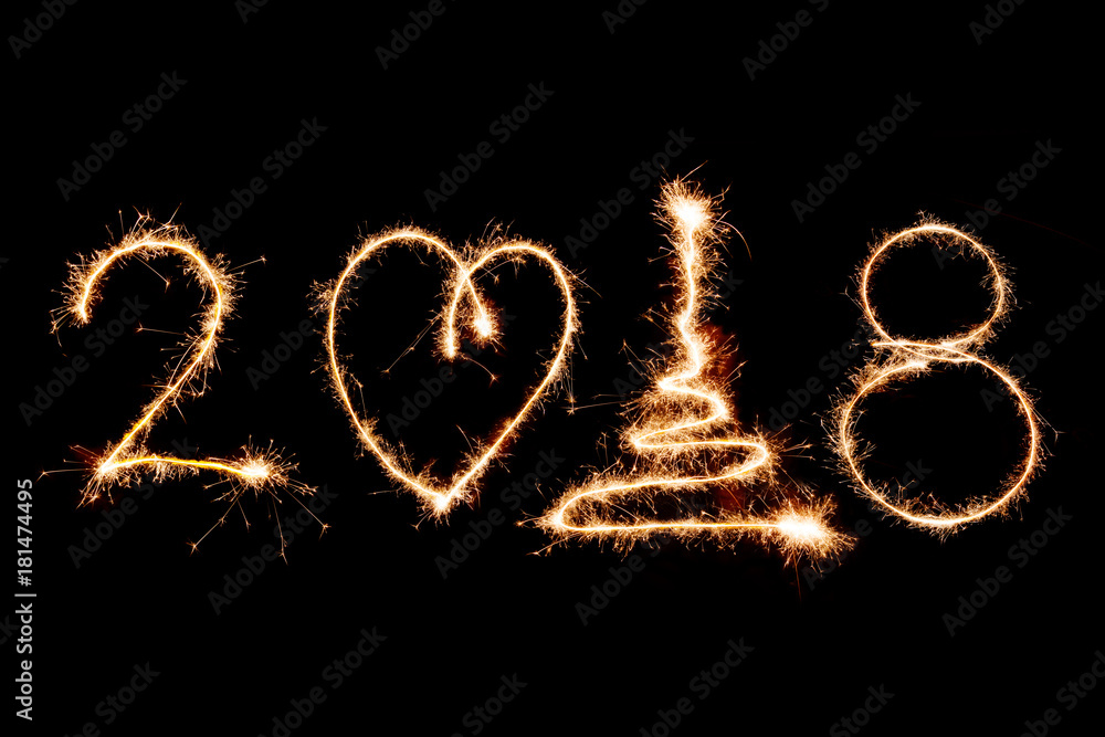2018 written with Sparkle firework on black background, happy new year 2018 concept 2018 written with Sparkle firework on black background, happy new year 2018 concept