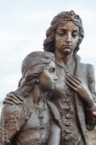 Monument of Ilona Zrinyi and her son Ferenc Rakoczy in Mukacheve castle, Ukraine