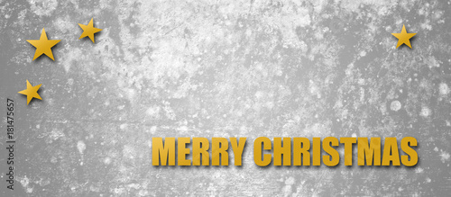 merry christmas banner with golden stars on concrete background photo