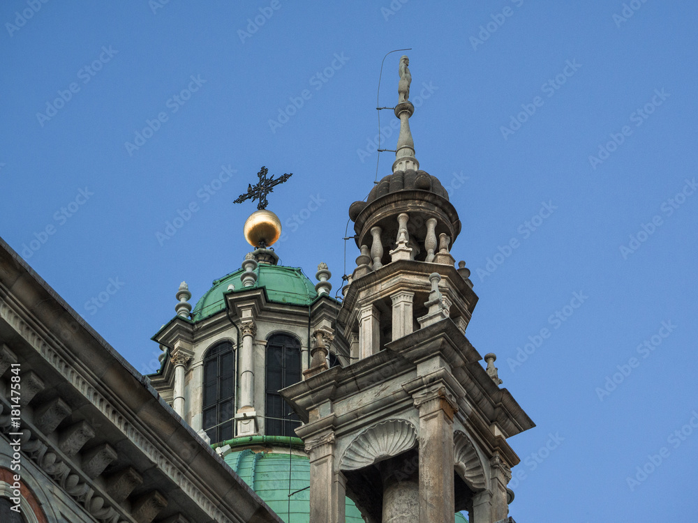 the emerald green color of the dome of Como's Cathedral , Italy, dating from the 18Th century the emerald green color of the dome of Como's Cathedral , Italy, dating from the 18Th century
