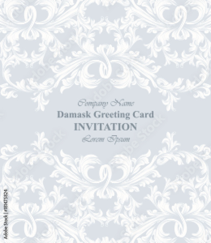 Damask invitation Vector illustration handmade ornament decor. Baroque sparkling background textures