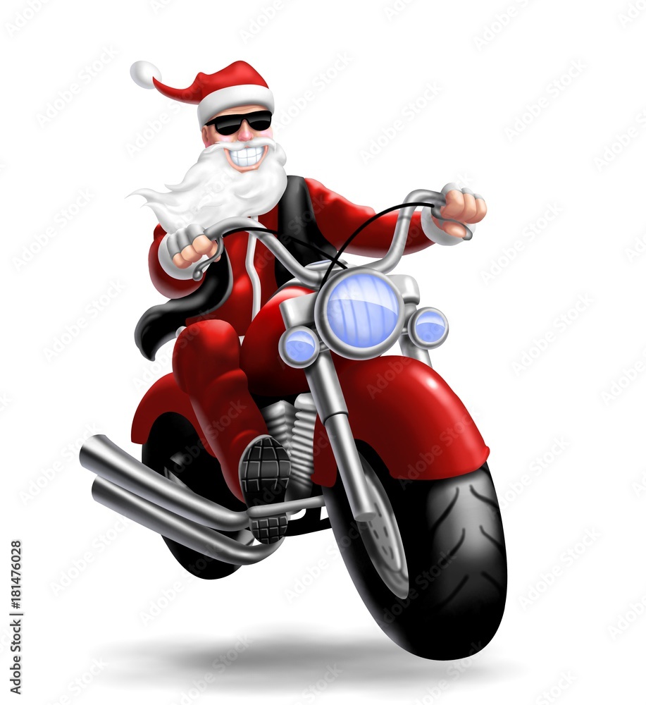 Père Noël Chevauchant Une Moto Personnalisée Illustration Numérique Peinture  Rendu 3d