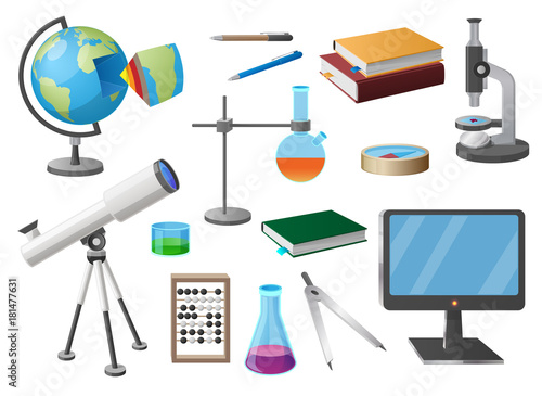 Set of Various School Objects Cartoon Illustration