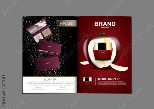 Magazine of press powder and anti aging cream with apple and template, for commercial uses
