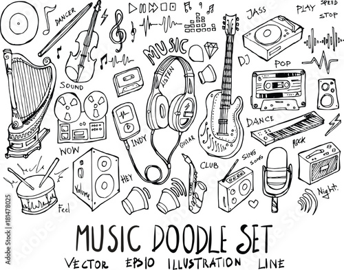 Set of Music illustration Hand drawn doodle Sketch line vector eps10