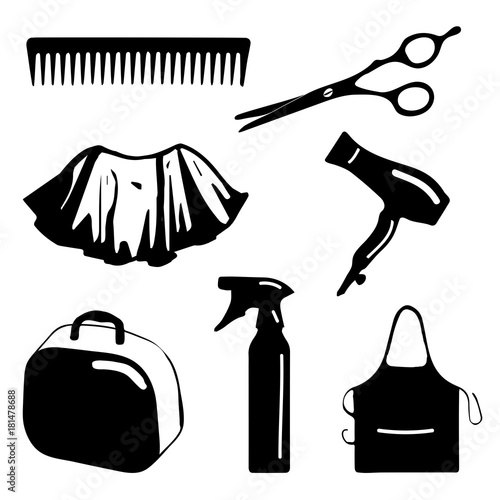 Beauty salon icon set. Barbershop tools