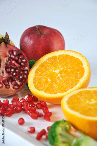 Navel Orange with Pomegranate and Red Apple