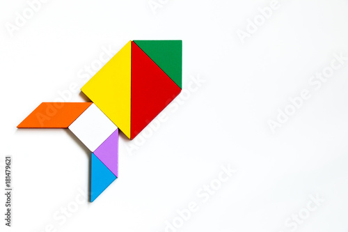 Free Download Colorful wood tangram puzzle in rocket or missile shape on white background - GFXLoad