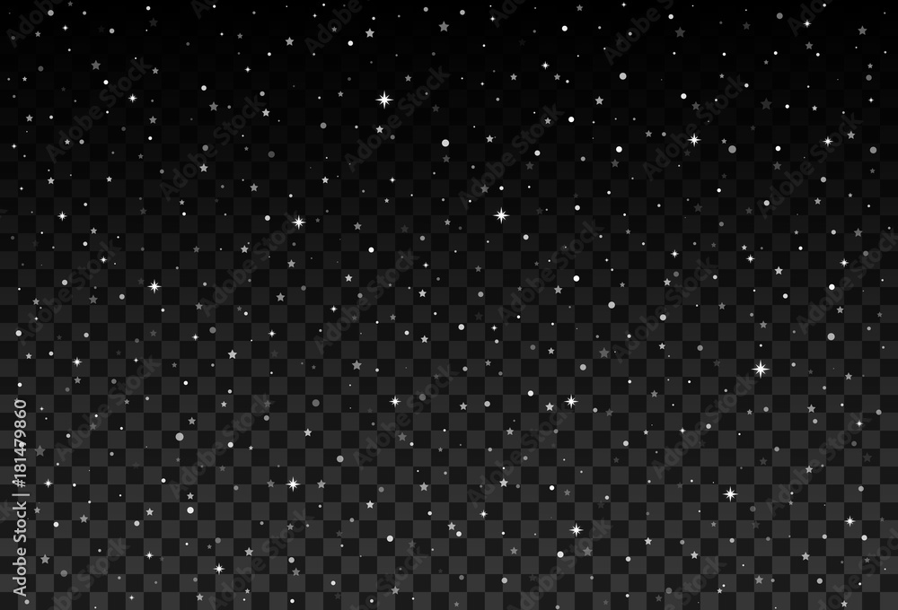 Vector starry sky, snow particles on transparent background - obrazy, fototapety, plakaty 
