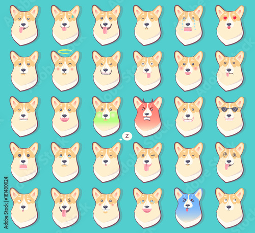 Set of Stickers with Emotions of Dog Vector