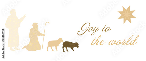 Christmas time. The shepherds in the fields with star pattern. Text : Joy to the world.
