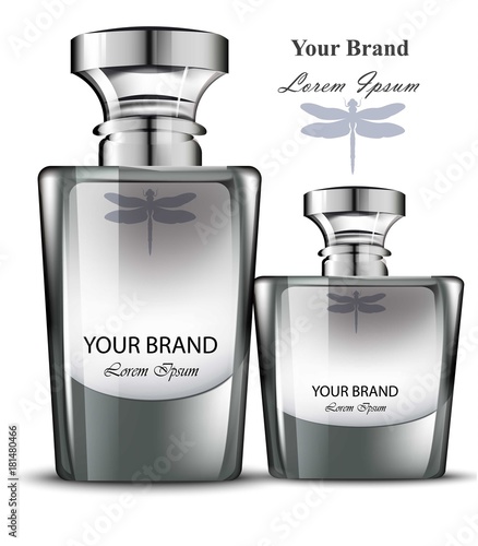 Men perfume bottle set. Realistic Vector Product packaging designs