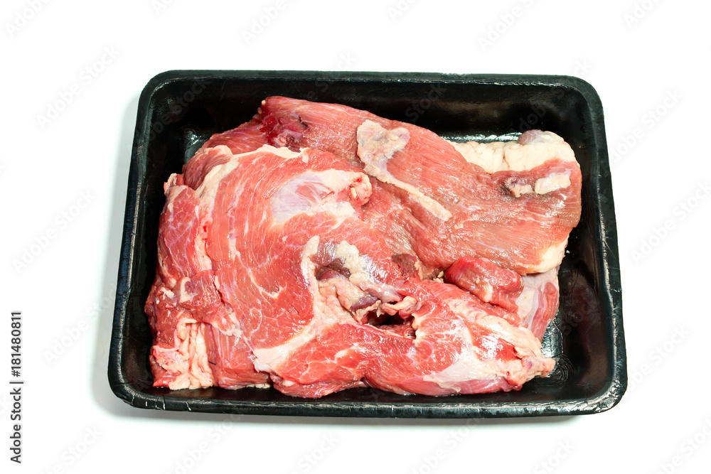 fresh beef on plastic plate