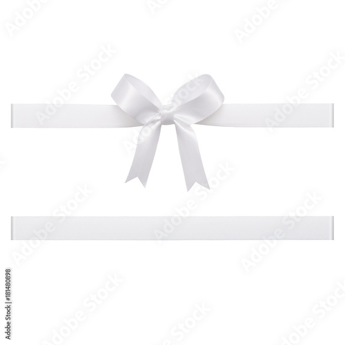 White bow tied using silk ribbon, cut out top view