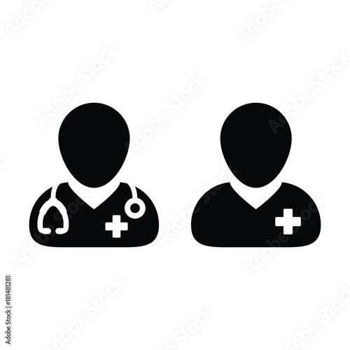 Doctor Icon Vector with Male Patient Medical Consultation and Assistant Avatar Symbol in Glyph Pictogram illustration