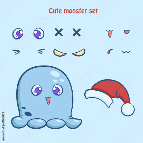 A set of elements for creating cute monsters. Vector illustration