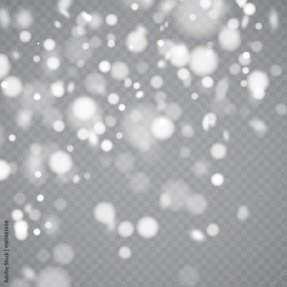Snow overlay on transparent background. Vector illustration of falling snowflakes isolated. Vector template Snow overlay on transparent background. Vector illustration of falling snowflakes isolated. Vector template