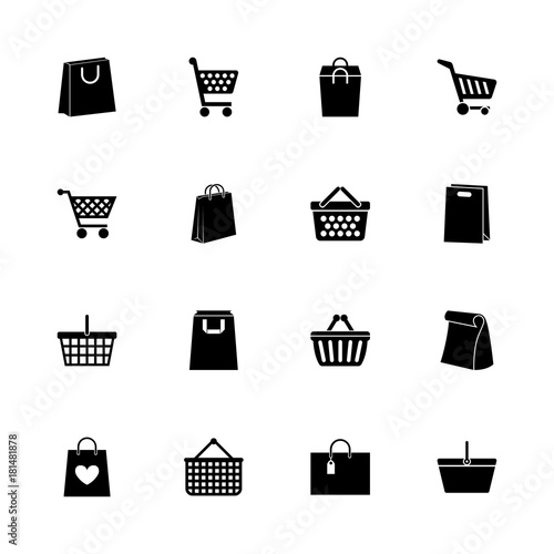 Shopping Bags icons - Expand to any size - Change to any colour. Flat Vector Icons - Black Illustration on White Background.
