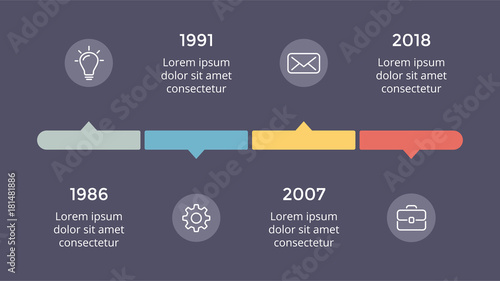 Vector metaball triangles timeline infographic, diagram chart, graph presentation. Business progress concept with 4 options, parts, steps, processes. Dark slide 16x9.