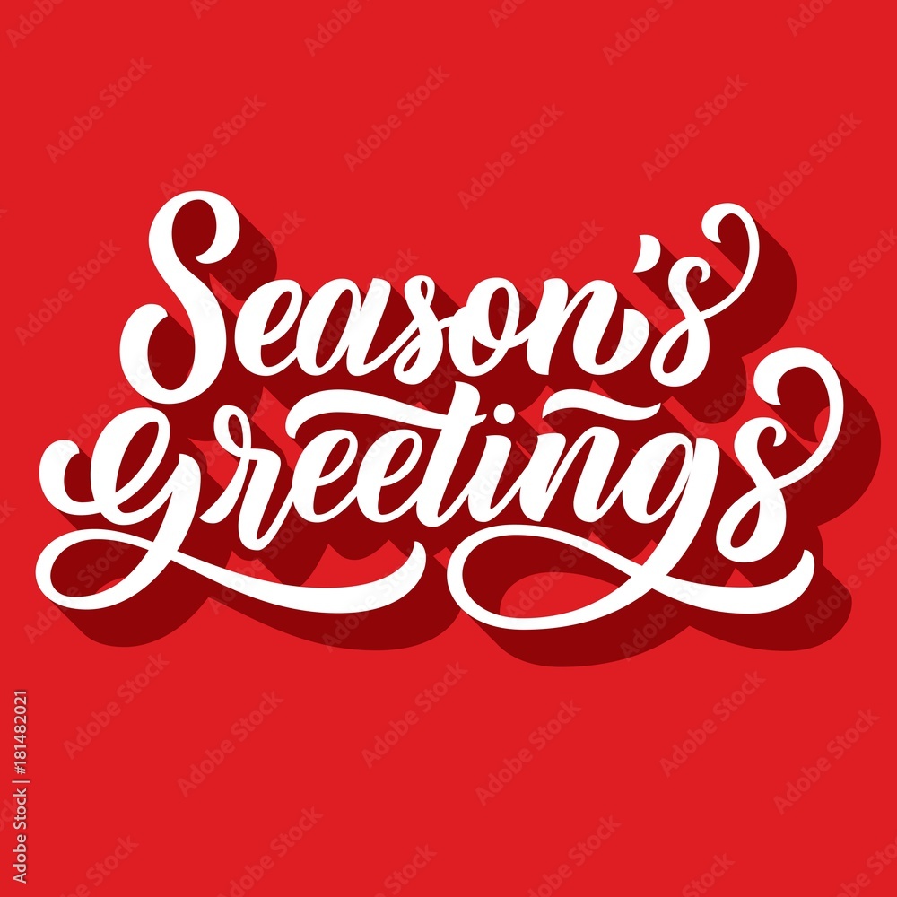 Season's greetings brush hand lettering, with 3d shadow on retro red background. Vector type illustration. Can be used for holidays festive design.