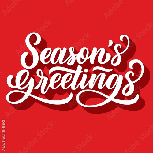 Season's greetings brush hand lettering, with 3d shadow on retro red background. Vector type illustration. Can be used for holidays festive design.