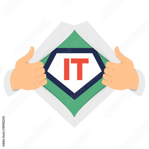 Man open shirt to show "Information Technology"