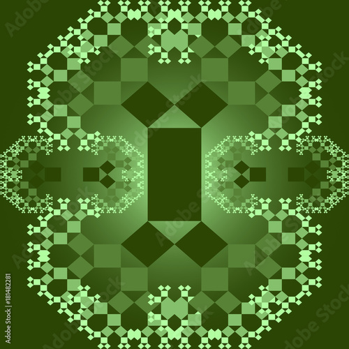 Tile set with square patterns in fractal style Sierpinski carpet. Textile sampler in different color variants. Variegated ornament.