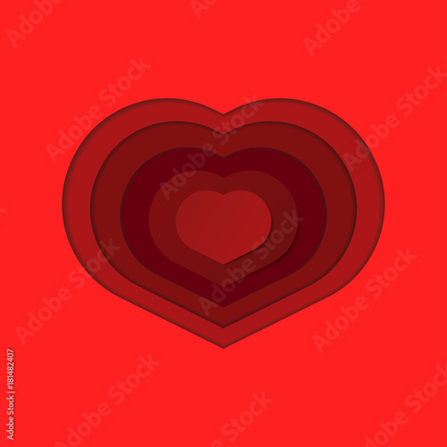 Paper art of red heart, love or valentines