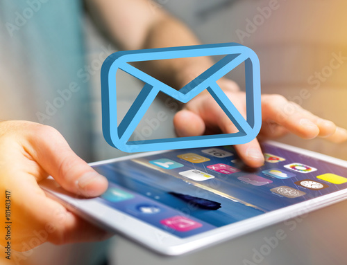 Blue Email symbol displayed on a futuristic interface - Message and internet concept