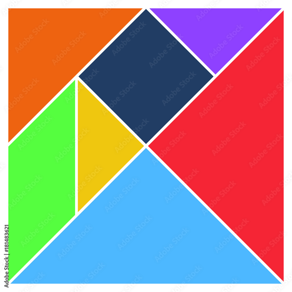 Tangram square brain game base pieces flat UI colors vector illustraition