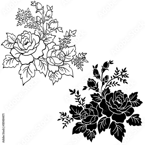 Hand drawn roses flowers vector set