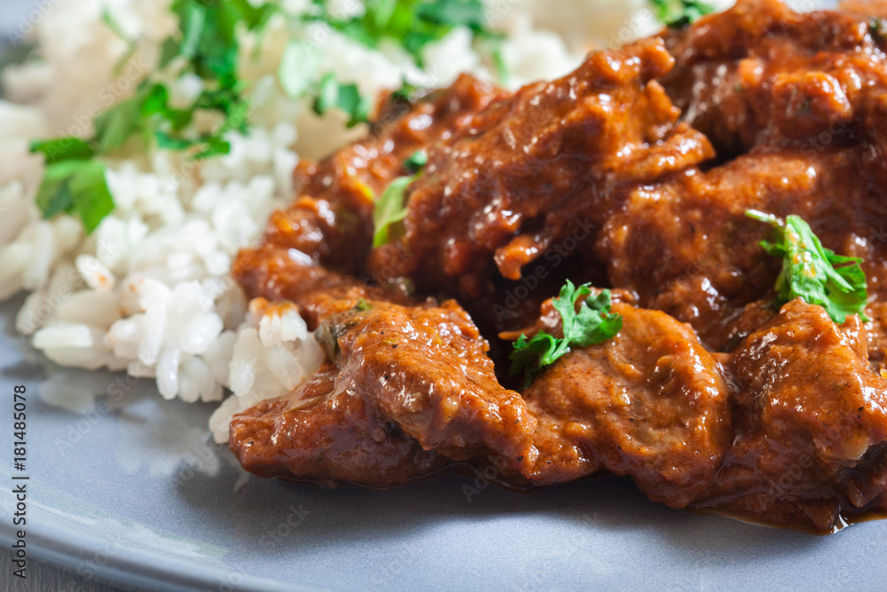 Beef Stroganoff served with rice Beef Stroganoff served with rice