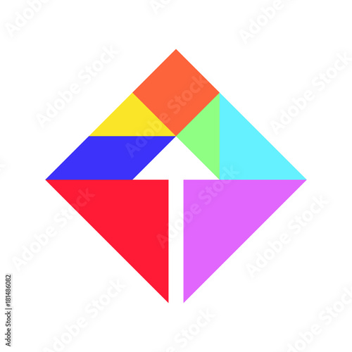 Free Download Color tangram in square with arrow inside shape on whtie background (Vector) - GFXLoad