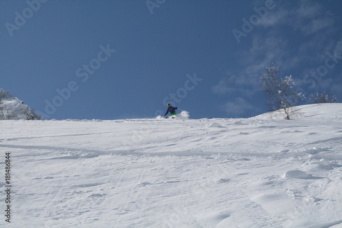 Downhill skiing on fresh snow