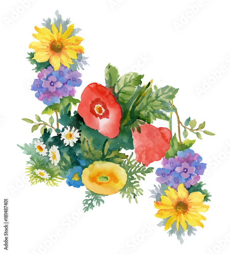 Watercolor floral composition. Clipping path included. Fast isolation. Hand painted.