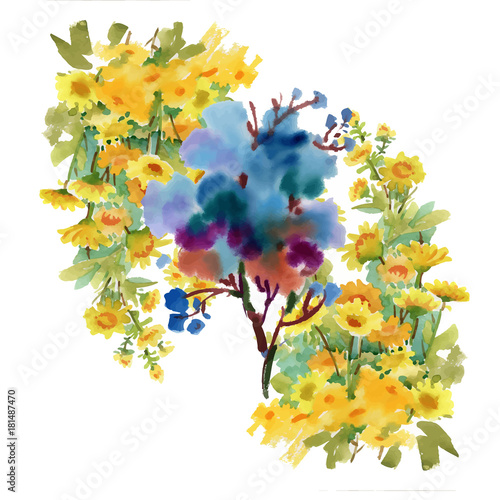 Watercolor floral composition. Clipping path included. Fast isolation. Hand painted.