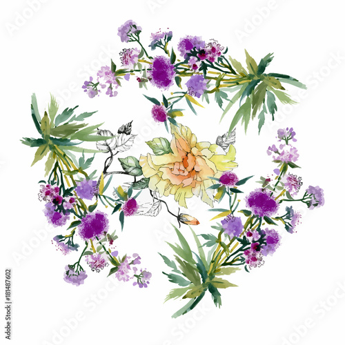 Watercolor floral composition. Clipping path included. Fast isolation. Hand painted.