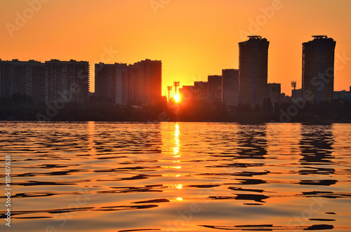 modern buildings of city Moscow and reflection in the river