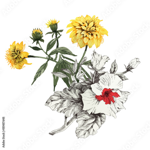 Watercolor floral composition. Clipping path included. Fast isolation. Hand painted.