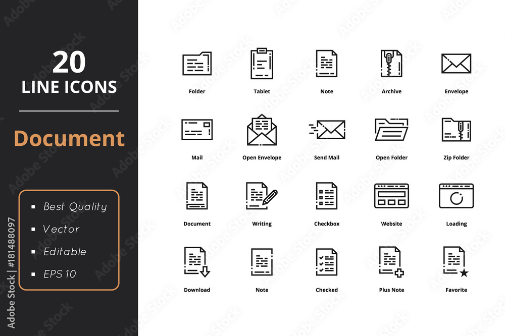 20 High Quality Documents Line Icons