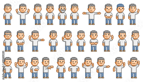 Vector 8-bit pixel art people set
